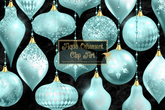 Aqua Christmas Ornaments Clipart for Handmade Creations