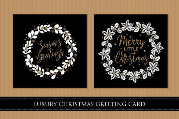 Black and Gold Christmas Greeting Card Illustrations
