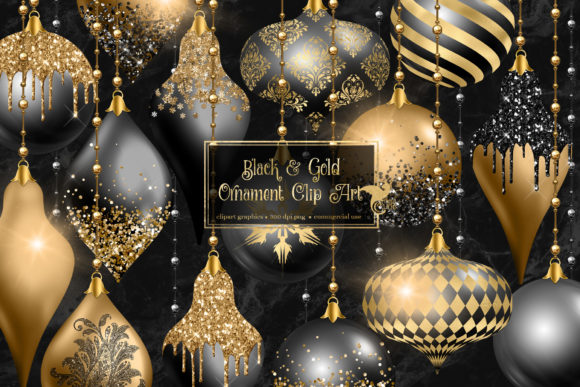 Black and Gold Christmas Ornament Clipar for Editorial Use