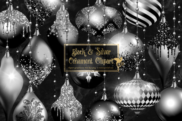 Black and Silver Christmas Ornaments Illustrations