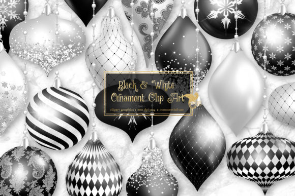 Black and White Christmas Ornaments Illustrations