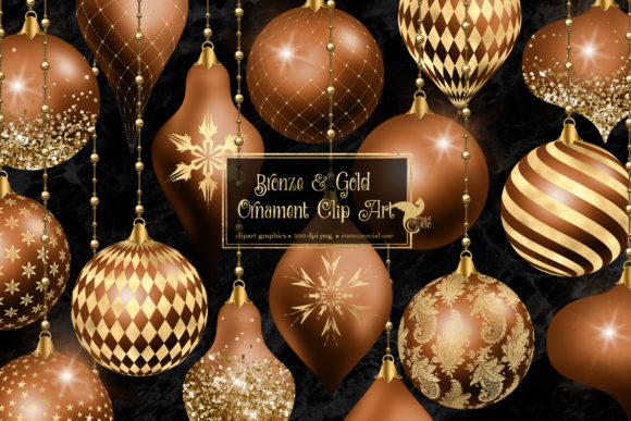 Bronze and Gold Christmas Ornaments Illustrations