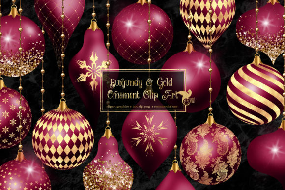Burgundy and Gold Christmas Ornaments