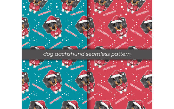 Cartoon Dachshund Pattern for Christmas Illustrations