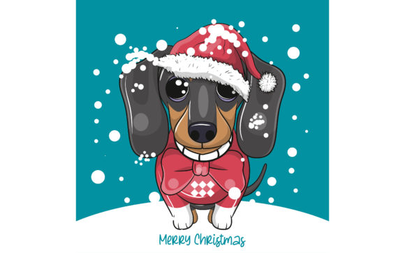 Cartoon Dachshund with Christmas Illustrations