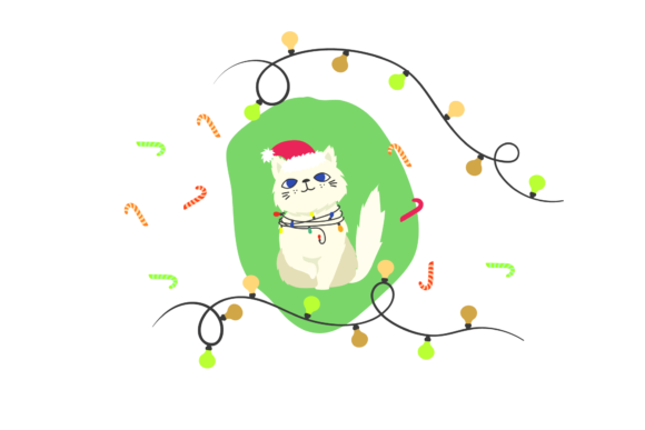 Cat Christmas Theme Illustration for Branding and Design Projects
