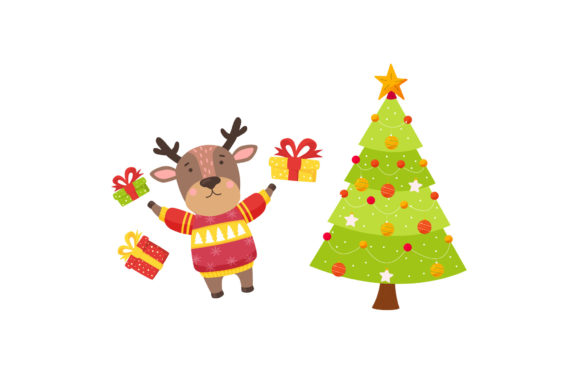 Christmas Animals Concept Celebration Illustrations