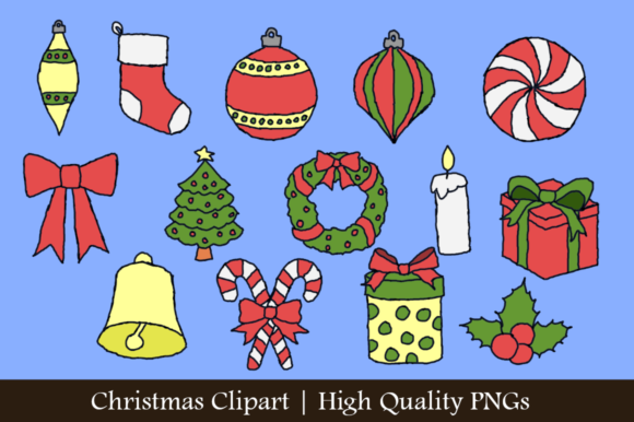 Christmas Clipart Mix Assorted Décor Illustrations for Digital Publishing