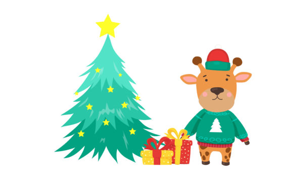 Christmas Deer Animals Celebration Art Illustrations