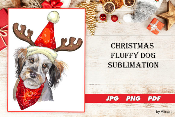 Christmas Fluffy Dog Sublimation Illustrations