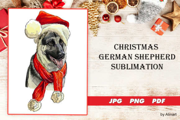 Christmas German Shepherd Sublimation Illustrations