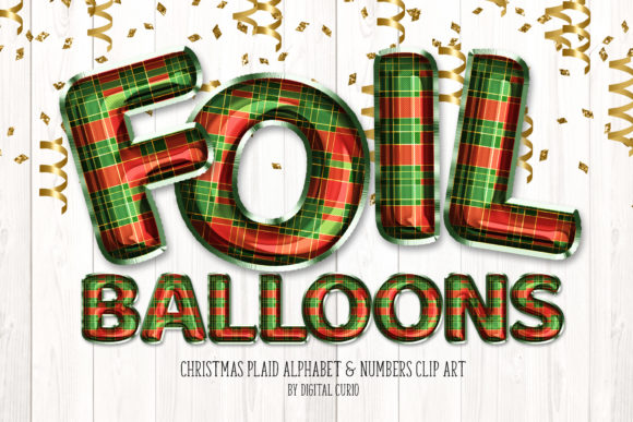 Christmas Plaid Foil Balloon Alphabet Illustrations