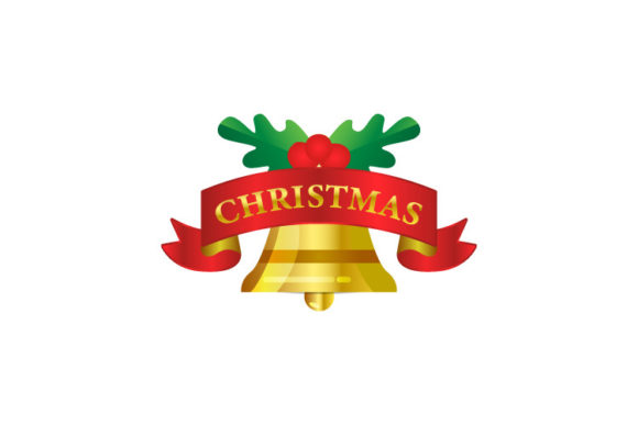 Christmas Ribbon and Gold Bell Illustrations for Crafting