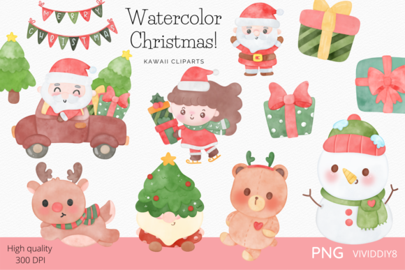 Christmas Watercolor Winter Holiday Illustrations