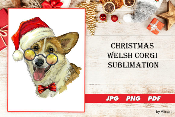 Cute Christmas Welsh Corgi Sublimation Illustrations