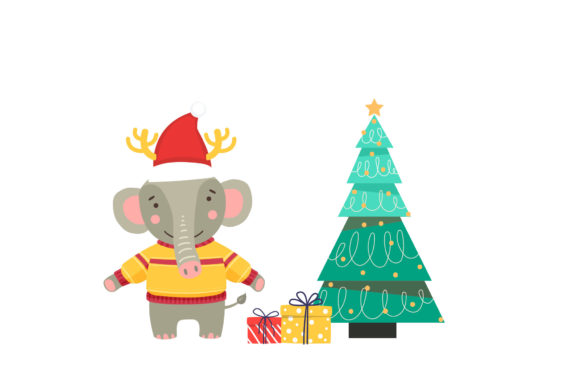 Cute Elephant Animals Christmas Design Illustrations