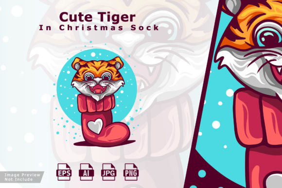 Cute Tiger in Christmas Illustration for Branding and Design
