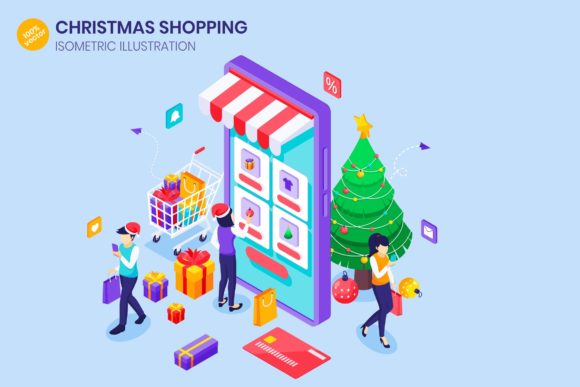 Isometric Christmas Sale Shopping Illustrations Review