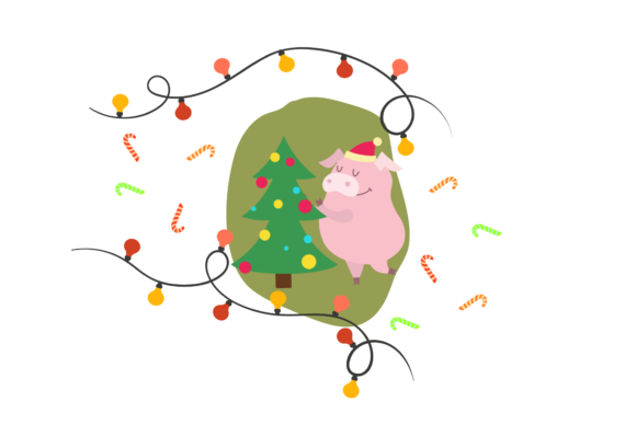 Pig Christmas Tree Illustration Review